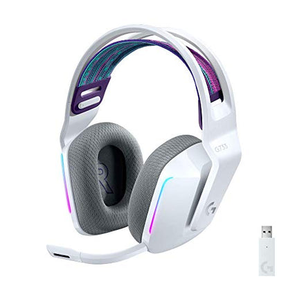 Logitech G733 Lightspeed Wireless Gaming Headset - White | Suspension headband, LIGHTSYNC RGB, Blue VO!CE mic technology, PRO-G audio drivers - color: White
