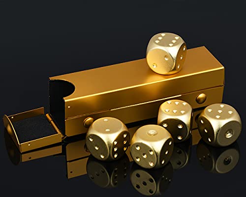 DS.DISTINCTIVE STYLE Aluminum Alloy Dice 5 Pieces 16mm Portable Metal Dices with Case 6 Sided Dice for Party Game - color: Gold, style: Rectangle