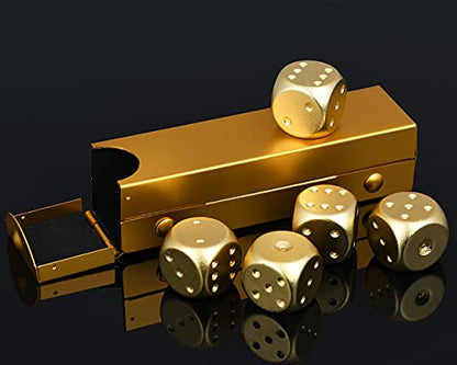 DS.DISTINCTIVE STYLE Aluminum Alloy Dice 5 Pieces 16mm Portable Metal Dices with Case 6 Sided Dice for Party Game - color: Gold, style: Rectangle