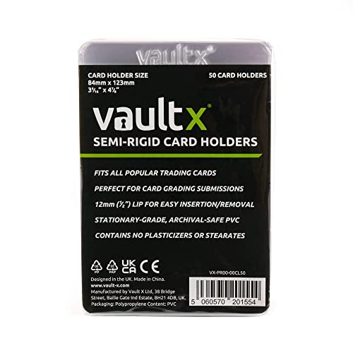 Vault X Semi-Rigid Trading Card Holders (50 Pack), Hard Sleeves for Trading Card Grading Submissions, Card Protectors - size: 50 Pack