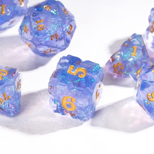 Cusdie Sharp Edge DND Dice, 7 PCS Shamrock DND Dice Set D&D D20 D12 D10 D8 D6 D4, Handcrafted Polyhedral Dice Set for RPG and Other Table Games(Purple) - color: Purple