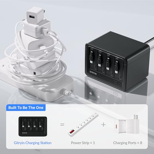 Gitryin 12-in-1 Desktop Modular Charging Station, 4 65W USB C Retractable Chargers with 33.5in Built-in Cables, ETL Surge Protector Charging Hub for Laptop, Phone, Tablet, Home Office Desk, Black - color: Black