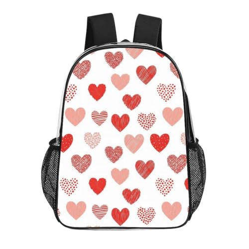 Stadium Approved Heavy Duty Clear Bookbag Adjustable Shoulder Straps | Water Resistant, Valentines Day Love Hearts Red, Heavy Duty Stadium Approved See Through Bag for Beach Travel Seaside - color: Pattern (503)