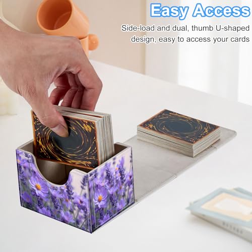 Lavender Flowers Deck Box for MTG Commander | Holds 100+ Double-Sleeved Cards | Strong Magnetic TCG Card Case for Collectible Games - color: Lavender Flowers
