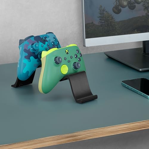 Desktop Dual Game Controller Stand Holder – Stylish, Minimal Wave Design, Suitable for PS5, Xbox, Switch, PC & Retro Gamepads - color: black/silver