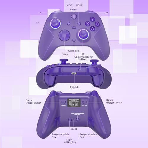 Wireless 2.4GHz Controller for Xbox One Controller with 7 Colors RGB Light,Compatible With Xbox Series S|X Consoles,Steam,PC,with 1000mAh Battery/Hall Effect Sticks/Turbo/Programmable/3.5mm Audio Jack - color: Purple