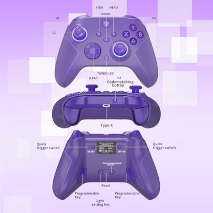 Wireless 2.4GHz Controller for Xbox One Controller with 7 Colors RGB Light,Compatible With Xbox Series S|X Consoles,Steam,PC,with 1000mAh Battery/Hall Effect Sticks/Turbo/Programmable/3.5mm Audio Jack - color: Purple