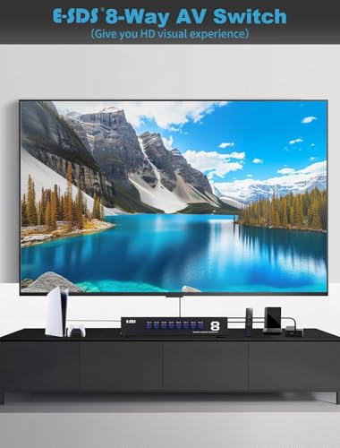 E-SDS 8-Way RCA Switch AV Switcher 8 in 1 Out Composite Selector Box | AV Switch Video L/R Audio Selector Box for DVD STB Game Consoles