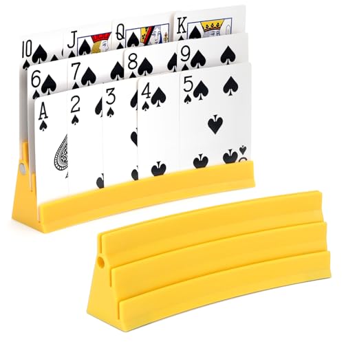2-Pack Card Holder for Playing Cards 3-Layer Magnetic Storage Tray for Poker, UNO & Game Nights Travel-Friendly Organizer for Kids & Adults - color: Yellow
