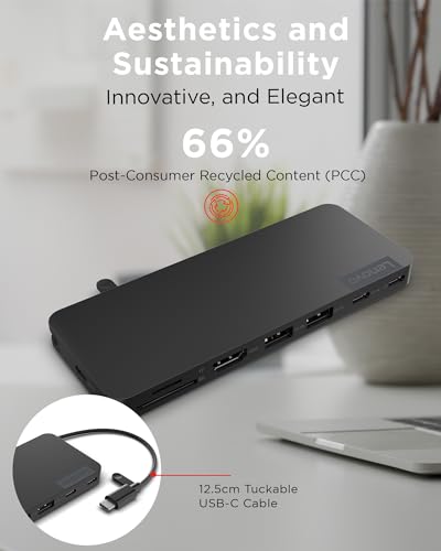Lenovo USB-C Slim Travel Dock, 8 Ports, Up to 65W PD Pass Through, Integrated USB-C Cable, 4K Display Support, Black - style: Slim Travel Dock