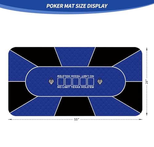 nuveti Poker Mat - 55 x 28inch Non-Slip Poker Table Game Mat - Portable Rubber Waterproof Poker mat for Table 6-8 Player Card Game Anti-Slip Rubber Poker Table Top Layout - color: 55 X 28 Inch Rectangular-blue8