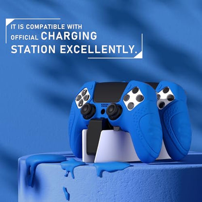 PlayVital Guardian Edition Anti-Slip Ergonomic Silicone Cover Case for ps5 Edge Controller, Soft Rubber Protector Skin for ps5 Edge Wireless Controller with Thumb Grip Caps - Blue - color: Blue