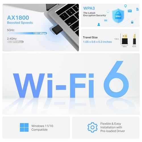 TP-Link Nano USB WiFi 6 Adapter for PC(Archer TX20U Nano) - AX1800 2.4G/5G Dual-Band Wireless Network Transceiver Adapter for Desktop PC, OFDMA, MU-MIMO, WPA3, Travel Size, Supports Windows 11/10 - style: AX1800 WiFi 6