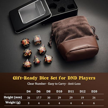 MoKo Liquid Core DND Dice Set 7PCS, Black + Gold | Sharp Edge Resin Polyhedral, D20 D12 D10 D8 D6 D4 D%, Gift Box Included, Compatible with Dungeons and Dragons RPG - color: 1 - Black + Gold