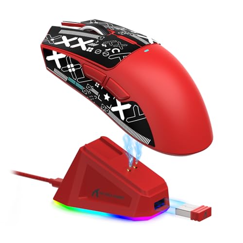 ATTACK SHARK X11 Wireless Gaming Mouse, PAW3311 Sensor, Lightweight, RGB Charging Dock, 22,000 DPI, Tri-Mode Connectivity, 5 Programmable Buttons, Grip Tape Included - Red - color: Red, size: Mouse and Anti-slip sticker