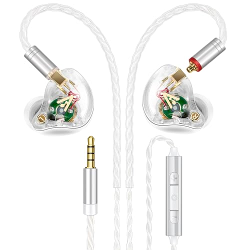 Vibes 202M Wired Earbuds - HiFi in Ear Monitor Headphones - Noise Isolating Ear Buds w/ Mic - Clear Sound, Deep Bass & Comfort-Fit Gaming Earphones - MMCX to 3.5mm & Silver Plated Cord, Carrying Case - color: 2-Clear, style: 2) 3.5mm & Mic