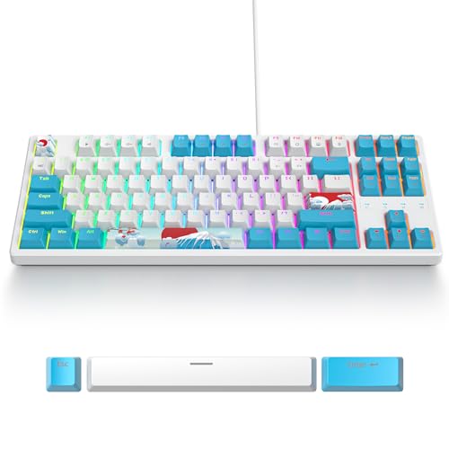 75% Mechanical Gaming Keyboard with Red Switch, RGB LED Backlit Keyboard White and Blue, 87 Keys Compact TKL Wired Computer Keyboard for Windows Laptop PC Gamer (87 Sea) - color: 87 Sea/Red Switch