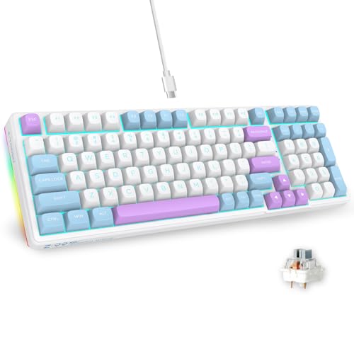 E-YOOSO Wired Creamy Mechanical Keyboard, Hot Swappable Pre-lubed Linear Switches, Gasket Structure with Sound Dampening Foam, Cyan LED Backlit, 96% Custom Gaming Keyboard for PC/MAC