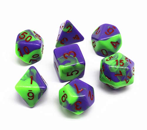DND Dice Set Purple & Green RPG Polyhedral Dice Fit Dungeons and Dragons(D&D) Pathfinder MTG Tabletop Role Playing Game 7-Die Dice Set - color: Green&purple
