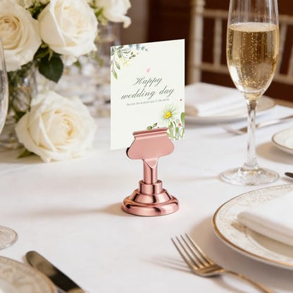 Urban Deco 16PK Table Number Holders Place Card Holders 1.7 Inch Table Card Holders Steel Card Holders for Photos, Food Signs, Memo Notes, Weddings, Restaurants, Birthdays(Rose Gold) - color: Rose Gold