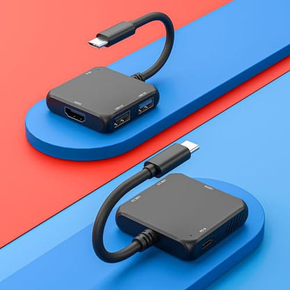 USB C Hub HDMI Adapter, 4-in-1 USB C to HDMI 4K Adapter with PD 100W, USB 3.0 5Gbps for MacBook, iPad Pro, XPS, Surface, TV Dock Station for Switch/Steam Deck Dock