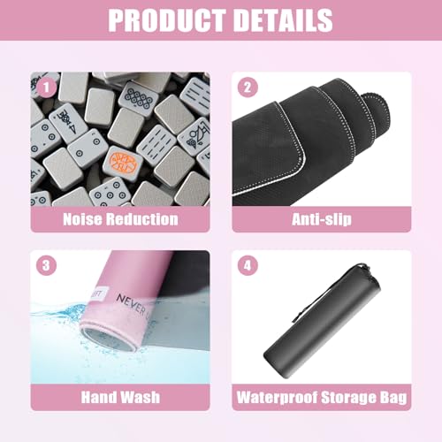 Mahjong Mat for Table, 32 Inch Non-Slip & Noise Reduction Gaming Mat with Drawstring Bag, Perfect for Poker, Board Games, Card Games, Tile Games, and Dominoes, Pink - color: Pink-blue