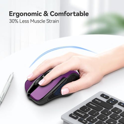 TECKNET Wireless Mouse, 2.4G Ergonomic Computer Mouse, 2600 DPI, Purple | Ergonomic Design with Side Grips, Adjustable DPI, 2-Year Battery, Compact Size, USB-A Plug & Play, Wide OS Compatibility - color: Purple