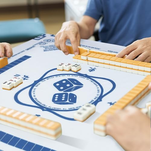 Oudain Chinoiserie Mahjong Tablecloth Florals Card Table Cloth 55x 55 Inch Square Tablecloth Game Table Cover with Game Rules for Mahjong Beginners, Card, Board Tile Games(Blue and White) - color: Blue and White