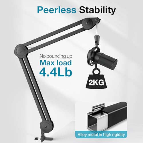 InnoGear Mic Stand Desk Max Load 4.4 lbs Boom Arm Desktop Microphone Stand | Mic Stand, Desk Mount, Easy to Adjust, Max 2" Desk Thickness, Work with Condenser Mics, Hold Pop Filfter, Desk Clamp