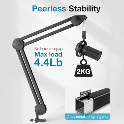 InnoGear Mic Stand Desk Max Load 4.4 lbs Boom Arm Desktop Microphone Stand | Mic Stand, Desk Mount, Easy to Adjust, Max 2" Desk Thickness, Work with Condenser Mics, Hold Pop Filfter, Desk Clamp
