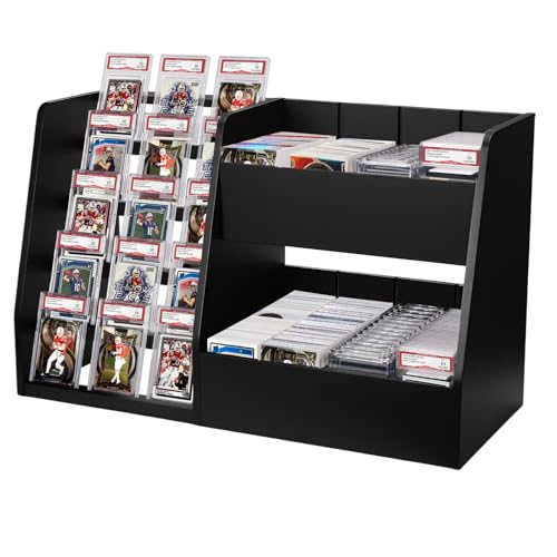 5-Tier Trading Card Display Case Stand- Holds Up to 200 Cards,Wood Sports Graded Card Display,Card Stand for Sports Baseball Cards,Card Game Collection & Show