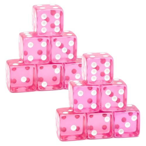 12 Piece 19 mm Casino Style Dice Set, Acrylic Translucent D6 Dice with Square Rounded Edge, Pink for Craps, Table Games, Board Games, RPG, MTG, DND(Pink) - color: Pink
