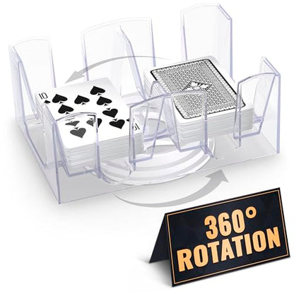 6 Deck Card Holders for Playing Cards, Revolving 360, 7.2 x 4.9 in | Canasta Card Tray, Samba Game Supplies for Adults, Smooth Swivel Base, Durable Plastic, for Hand and Foot, Poker, or Rummy