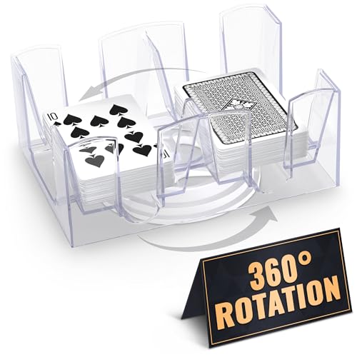6 Deck Card Holders for Playing Cards, Revolving 360, 7.2 x 4.9 in | Canasta Card Tray, Samba Game Supplies for Adults, Smooth Swivel Base, Durable Plastic, for Hand and Foot, Poker, or Rummy