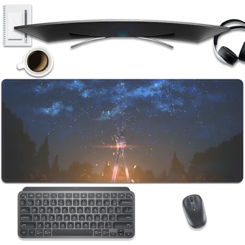 Sword of the Starry Night Mouse Pad Desk Pad, 27.5x11.8 in Extended Keyboard Mousepad with Stitched Edges, Waterproof Non-Slip Rubber Base for Office Computer Laptop Home - color: Sword of the Starry Night