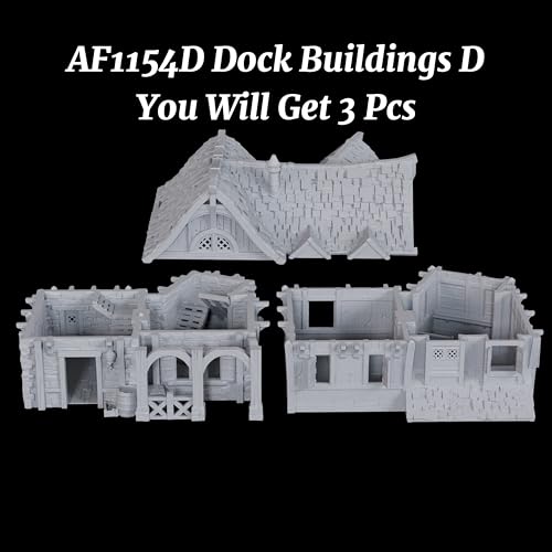 AUSPDICE DND Terrain 25mm 도색되지 않은 석재 및 목재 도크 빌딩 TTRPG용 | 던전 앤 드래곤 판타지 워게임용 1:64 스케일 멀티 레벨 하버 디스트릭트 풍경 - AF1154D - color: Af1154d Dock Buildings D