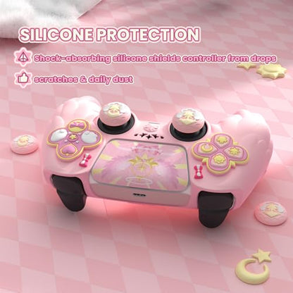 PlayVital Magic Wings Protective Silicone Cover Skin for ps5 Controller – Soft Anti-Slip Grip Protector Case for ps5 Controller with Thumbstick Caps & Stickers, Charging Station Compatible - Pink - color: Pink