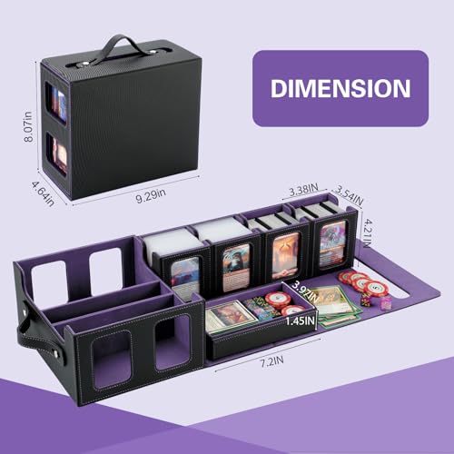 Commander Deck Box for MTG,Card Storage Box Fits 400+ Double-Sleeved Cards,5 in 1 Removable deck Case with Display Windows,for TCG/PTCG/EDH(Black & Purple) - color: Black/Violet