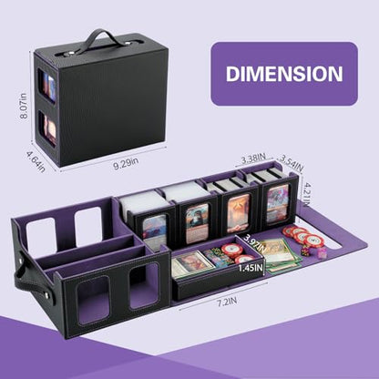 Commander Deck Box for MTG,Card Storage Box Fits 400+ Double-Sleeved Cards,5 in 1 Removable deck Case with Display Windows,for TCG/PTCG/EDH(Black & Purple) - color: Black/Violet