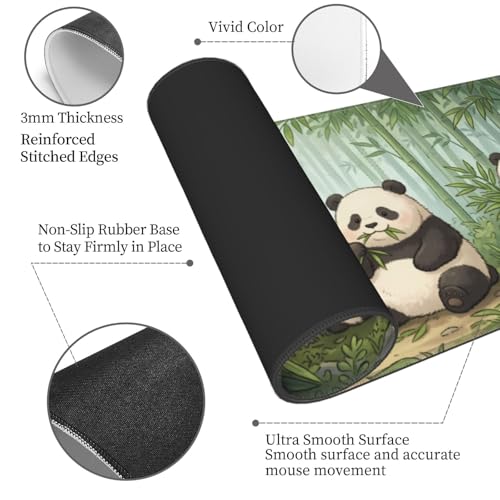 Panda Gaming Mouse Pad XL - 31.5x11.8 in Extended Large Mousepad with Stitched Edges, Breathable Desk Pad for Keyboard & Mouse - color: 14