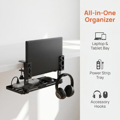 Loscarol Adjustable Under Desk Laptop Holder, Laptop Holder with Cable Management Tray, Desk Side Storage, Under Desk Laptop Mount, Laptop Holder with Cable Management Tray for Gaming, Office, Home
