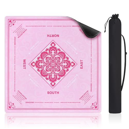 Shipped Rolled Mahjong Mat with Rules Without Creases, 3mm, 32.5" x 32.5" | Anti-Slip Rubber Base, Travel-ready with Carry Bag, Soft & Water-Repellent Surface, Noise-Reduce, for Poker & Card game - color: Pink