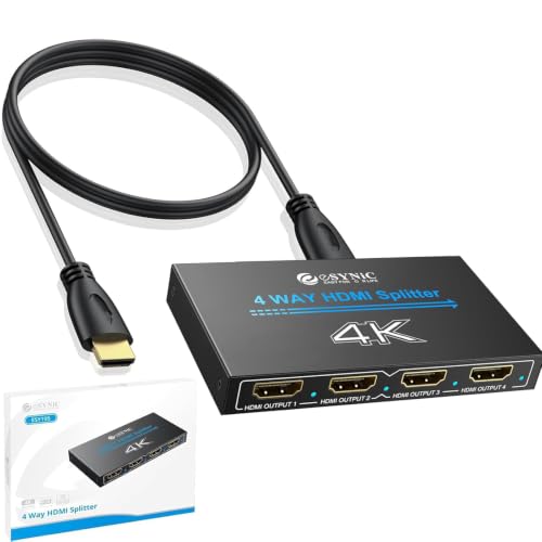 eSynic Professional HDMI Splitter 1 in 4 Out 4K@30HZ 4 Way HDMI Adapter 4k HDCP 1.4 Hdcp Bypass Splitter Plug&Play for Fire Stick PS4 Blu-ray Player etc[No Extend Mode][No Switcher][No CEC] - size: 1 In 4 Out