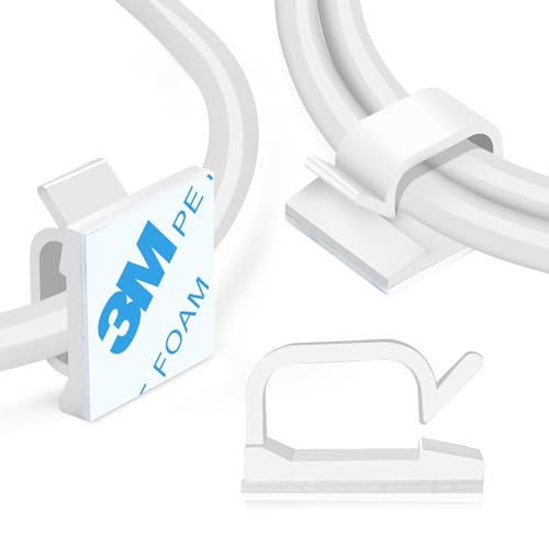 XHF 3/4” Adhesive Cable Wire Clips White 60PCS, Cable Staples Outdoor Cable Management Wire Organizer Cord Holder for Under Desk, Car, Wall, TV PC Ethernet Cable - color: White, size: 3/4"-60PCS