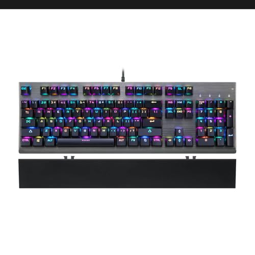 MOTOSPEED CK108 RGB LED Backlit Wired Mechanical Gaming Keyboard, 108 Keys Hot-Swap Mechanical Keyboard w/Aluminum Base, Upgraded Socket and Noise Absorbing Foams, Soft Tactile Black Switch - color: Black Switch, size: 108 Keys