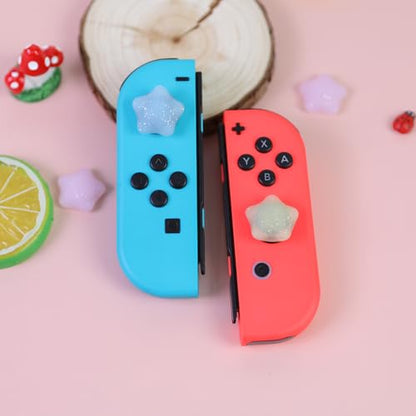 Switch Joycon Thumb Grips Caps, 4 PCS Cute Kawaii 3D Silicone Analog Thumbstick Button Cover Compatible with Nintendo Switch Lite/OLED Joystick Caps (Multicolor Glitter Star) - color: Multicolor Glitter Star