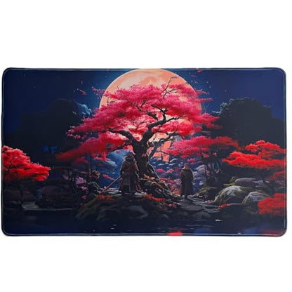 Foxtrot Designs TCG Playmat, Samurai and Cherry Blossoms 24in x 14in, Premium Stitched Edges, Non-Slip Base for MTG and Other Trading Card Games. MTG Playmat. Design (Honor) - color: Honor