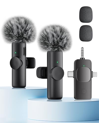 Wireless Microphone for iPhone iPad Android Phone and Camera, 2 Pack Wireless Lavalier Lapel Mic with Noise Reduction, 3 in 1 Mini Microphone for Video Recording Interview Podcast YouTube TikTok Vlog - color: Classic Black, size: Without Case