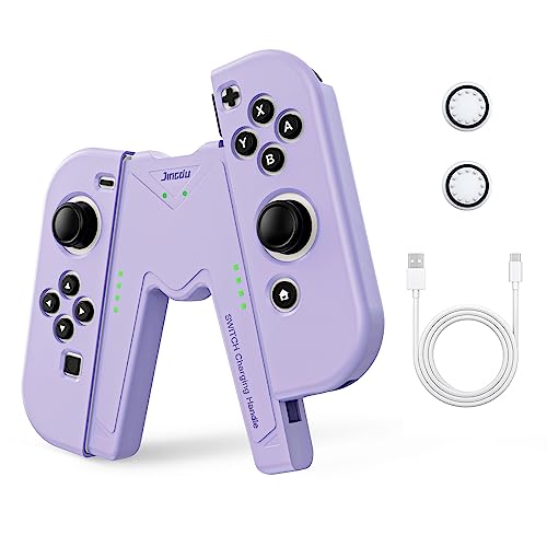 JINGDU NS Joy-Con Charg Grip Compatible with Nintendo Switch Standard & OLED Model, Switch JoyCon Controller Charger with Charging Cable and 2 Thumb Grip Caps, Play While Charging, Purple - color: Purple