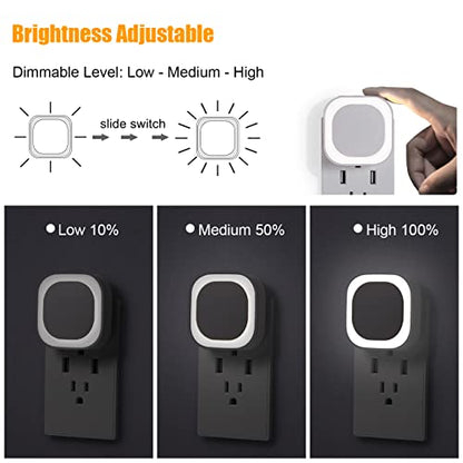 2 Pack Daylight White Night Light, Gentle Eye-Care with Dimmable Wide-Glow & Indirect Reflection, Auto Dusk to Dawn Sensor, Plug in for Kitchen Counter, Garage Workshop, Laundry, Hallway | Dimmable, Dusk to Dawn Sensor, Daylight White, Eye-Care Reflected